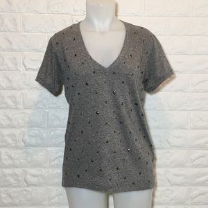 Current/Elliott Grey V Neck Studded Tee
